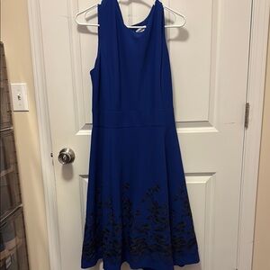 Elegant Blue Dress with Black Floral Design